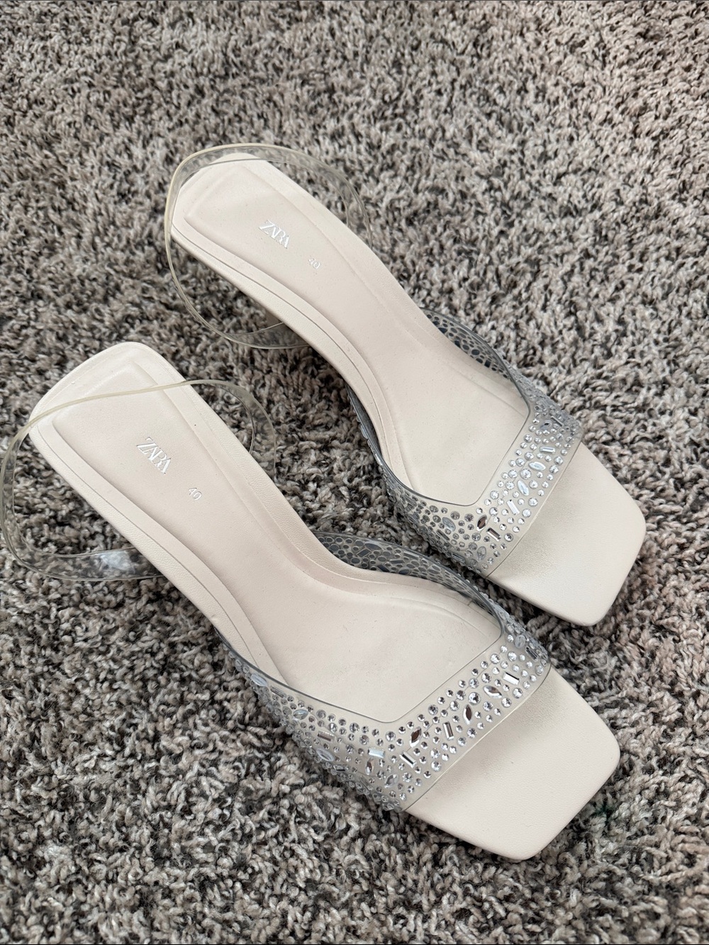 Zara Cream Crystal-Embellished Slide Heels